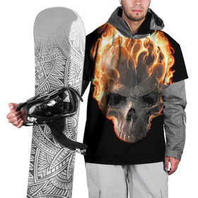 Накидка на куртку 3D с принтом Череп в огне в Тюмени, 100% полиэстер |  | background | black | death | fire | flame | skeleton | skull | огонь | пламя | скелет | фон | череп | черный