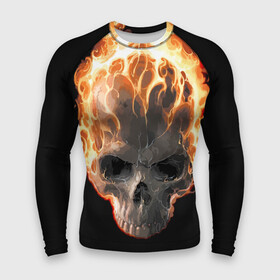 Мужской рашгард 3D с принтом Череп в огне в Тюмени,  |  | background | black | death | fire | flame | skeleton | skull | огонь | пламя | скелет | фон | череп | черный