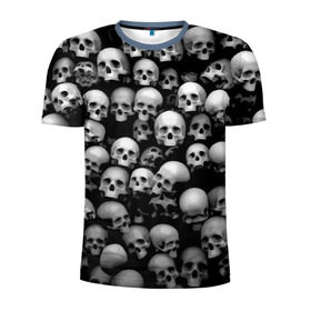 Мужская футболка 3D спортивная с принтом Черепа в Тюмени, 100% полиэстер с улучшенными характеристиками | приталенный силуэт, круглая горловина, широкие плечи, сужается к линии бедра | background | black | death | skeletons | skull | скелеты | фон | черепа | черный