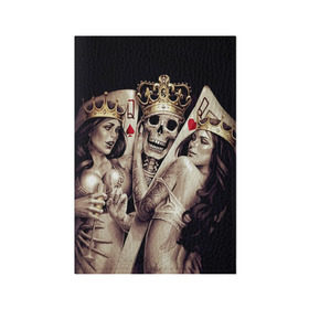 Обложка для паспорта матовая кожа с принтом Скелетоны в Тюмени, натуральная матовая кожа | размер 19,3 х 13,7 см; прозрачные пластиковые крепления | Тематика изображения на принте: background | black | cards | color | crown | death | game | girl | hearts | king | queen | skeleton | skull | spades | tattoo | девушки | игра | карты | королевы | король | короны | масть | пики | скелет | тату | фон | черви 