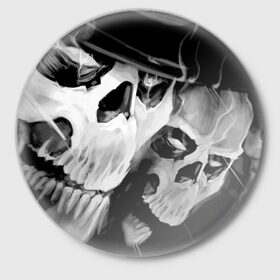 Значок с принтом Скелетоны в Тюмени,  металл | круглая форма, металлическая застежка в виде булавки | 