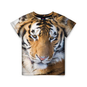 Детская футболка 3D с принтом Тигр в Тюмени, 100% гипоаллергенный полиэфир | прямой крой, круглый вырез горловины, длина до линии бедер, чуть спущенное плечо, ткань немного тянется | амурский | животные | киса | кот | котенок | кошка | пума | рысь | серый | тигр | хищник