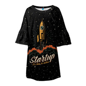 Детское платье 3D с принтом Startup Space в Тюмени, 100% полиэстер | прямой силуэт, чуть расширенный к низу. Круглая горловина, на рукавах — воланы | cosmos | galaxy | planet | rocket | space | star | взлет | галактика | звезды | корабль | космос | планета | ракета