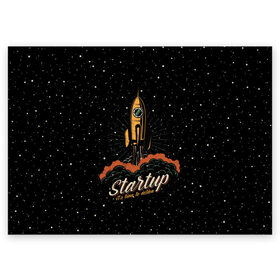 Поздравительная открытка с принтом Startup Space в Тюмени, 100% бумага | плотность бумаги 280 г/м2, матовая, на обратной стороне линовка и место для марки
 | cosmos | galaxy | planet | rocket | space | star | взлет | галактика | звезды | корабль | космос | планета | ракета