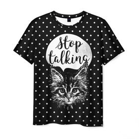 Мужская футболка 3D с принтом Stop Talking в Тюмени, 100% полиэфир | прямой крой, круглый вырез горловины, длина до линии бедер | Тематика изображения на принте: animal | beast | cat | feline | gentleman | kitty | meow | stop | talk | джентльмен | животное | зверь | кот | котенок | котик | кошка | мяу | разговор | стоп