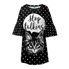 Детское платье 3D с принтом Stop Talking в Тюмени, 100% полиэстер | прямой силуэт, чуть расширенный к низу. Круглая горловина, на рукавах — воланы | animal | beast | cat | feline | gentleman | kitty | meow | stop | talk | джентльмен | животное | зверь | кот | котенок | котик | кошка | мяу | разговор | стоп