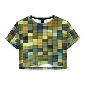 Женская футболка 3D укороченная с принтом Клетка в Тюмени, 100% полиэстер | круглая горловина, длина футболки до линии талии, рукава с отворотами | пиксель | разноцветный | ячейки