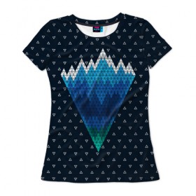 Женская футболка 3D с принтом Геометрические горы в Тюмени, 100% полиэфир ( синтетическое хлопкоподобное полотно) | прямой крой, круглый вырез горловины, длина до линии бедер | geometry | mountain | геометрия