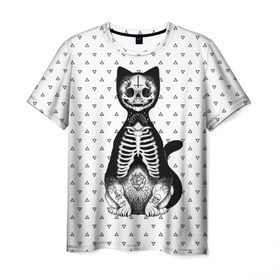 Мужская футболка 3D с принтом Готический кот в Тюмени, 100% полиэфир | прямой крой, круглый вырез горловины, длина до линии бедер | Тематика изображения на принте: bone | cat | death | feline | gothic | hipster | kitty | meow | skelet | skull | tatoo | готика | кости | кот | котенок | котик | кошка | мяу | скелет | тату | хипстер | череп