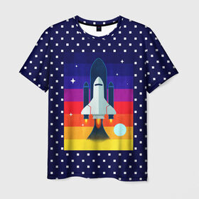 Мужская футболка 3D с принтом Запуск ракеты в Тюмени, 100% полиэфир | прямой крой, круглый вырез горловины, длина до линии бедер | cosmos | galaxy | moon | planet | rocket | space | star | галактика | звезды | космос | луна | планета | ракета | шатл