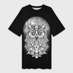 Платье-футболка 3D с принтом Королевская сова в Тюмени,  |  | bird | forest | moon | nature | night | owl | queen | tatoo | wood | королева | лес | луна | ночь | природа | птица | сова | тату