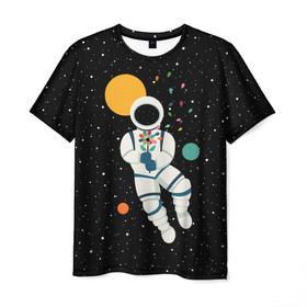 Мужская футболка 3D с принтом Космический романтик в Тюмени, 100% полиэфир | прямой крой, круглый вырез горловины, длина до линии бедер | astronaut | cosmonaut | cosmos | galaxy | moon | planet | space | star | астронавт | галактика | звезды | космонавт | космос | луна | планета | скафандр