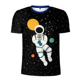 Мужская футболка 3D спортивная с принтом Космический романтик в Тюмени, 100% полиэстер с улучшенными характеристиками | приталенный силуэт, круглая горловина, широкие плечи, сужается к линии бедра | astronaut | cosmonaut | cosmos | galaxy | moon | planet | space | star | астронавт | галактика | звезды | космонавт | космос | луна | планета | скафандр