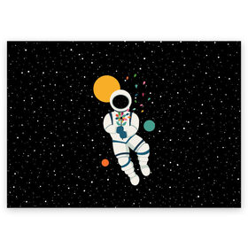 Поздравительная открытка с принтом Космический романтик в Тюмени, 100% бумага | плотность бумаги 280 г/м2, матовая, на обратной стороне линовка и место для марки
 | astronaut | cosmonaut | cosmos | galaxy | moon | planet | space | star | астронавт | галактика | звезды | космонавт | космос | луна | планета | скафандр