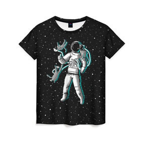 Женская футболка 3D с принтом Космонавт с котами в Тюмени, 100% полиэфир ( синтетическое хлопкоподобное полотно) | прямой крой, круглый вырез горловины, длина до линии бедер | astronaut | cat | cosmonaut | cosmos | galaxy | kitty | planet | space | star | астронавт | галактика | звезды | космонавт | космос | кот | кошка | планета | скафандр