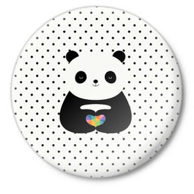 Значок с принтом Любовь панды в Тюмени,  металл | круглая форма, металлическая застежка в виде булавки | Тематика изображения на принте: animal | bear | beast | forest | heart | love | nature | panda | животное | зверь | лес | любовь | медведь | панда | природа | сердце | страсть