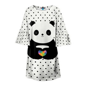 Детское платье 3D с принтом Любовь панды в Тюмени, 100% полиэстер | прямой силуэт, чуть расширенный к низу. Круглая горловина, на рукавах — воланы | animal | bear | beast | forest | heart | love | nature | panda | животное | зверь | лес | любовь | медведь | панда | природа | сердце | страсть