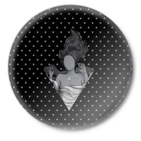 Значок с принтом Молчаливая душа в Тюмени,  металл | круглая форма, металлическая застежка в виде булавки | geometry | girl | hipster | silence | soul | triangle | women | геометрия | девочка | девушка | душа | женщина | молчание | треугольник | хипстер