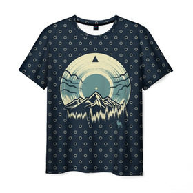 Мужская футболка 3D с принтом Музыка гор в Тюмени, 100% полиэфир | прямой крой, круглый вырез горловины, длина до линии бедер | forest | melody | mountain | music | nature | retro | sound | vinyl | винил | горы | звук | лес | мелодия | музыка | природа | ретро