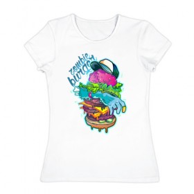 Женская футболка хлопок с принтом Zombie Burger в Тюмени, 100% хлопок | прямой крой, круглый вырез горловины, длина до линии бедер, слегка спущенное плечо | art | the walking dead | zombie | арт | зомби | ходячие мертвецы