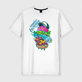 Мужская футболка премиум с принтом Zombie Burger в Тюмени, 92% хлопок, 8% лайкра | приталенный силуэт, круглый вырез ворота, длина до линии бедра, короткий рукав | Тематика изображения на принте: art | the walking dead | zombie | арт | зомби | ходячие мертвецы