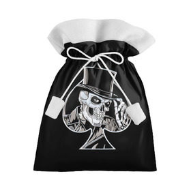 Подарочный 3D мешок с принтом Скелетон в Тюмени, 100% полиэстер | Размер: 29*39 см | background | black | card | cylinder | death | game | hat | skeleton | skull | spades | suit | игра | карты | масть | пики | скелет | фон | цилиндр | череп | черный | шляпа