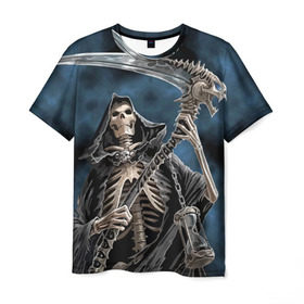 Мужская футболка 3D с принтом Скелетон в Тюмени, 100% полиэфир | прямой крой, круглый вырез горловины, длина до линии бедер | death | skeleton | skull | капюшон | коса | скелет | череп