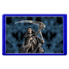 Магнит 45*70 с принтом Скелетон в Тюмени, Пластик | Размер: 78*52 мм; Размер печати: 70*45 | Тематика изображения на принте: death | skeleton | skull | капюшон | коса | скелет | череп