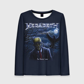 Женский лонгслив 3D с принтом Megadeth. The Blackest Crow в Тюмени, 100% полиэстер | длинные рукава, круглый вырез горловины, полуприлегающий силуэт | dave | megadeth | metal | mustaine | rattlehead | rock | thrash | vic | дейв | мастейн | мегадет | метал | рок | треш