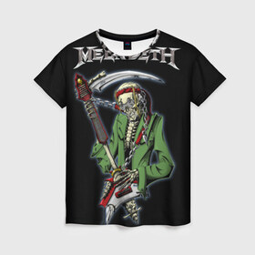 Женская футболка 3D с принтом Megadeth в Тюмени, 100% полиэфир ( синтетическое хлопкоподобное полотно) | прямой крой, круглый вырез горловины, длина до линии бедер | 