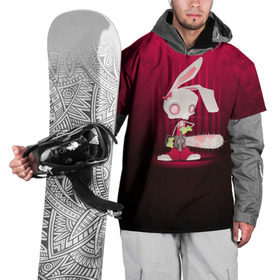 Накидка на куртку 3D с принтом Заяц с бензопилой в Тюмени, 100% полиэстер |  | бензопила | девушке | зайка | заяц | красная | мульт | мультфильм | прикол | ужас | цветы