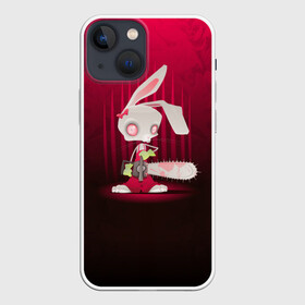 Чехол для iPhone 13 mini с принтом Заяц с бензопилой в Тюмени,  |  | Тематика изображения на принте: бензопила | девушке | зайка | заяц | красная | мульт | мультфильм | прикол | ужас | цветы