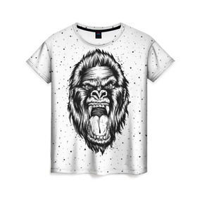 Женская футболка 3D с принтом Рык гориллы в Тюмени, 100% полиэфир ( синтетическое хлопкоподобное полотно) | прямой крой, круглый вырез горловины, длина до линии бедер | animal | beast | gorilla | head | monkey | nature | rage | roar | голова | горилла | жиивотное | зверь | обезьяна | природа | рык | ярость