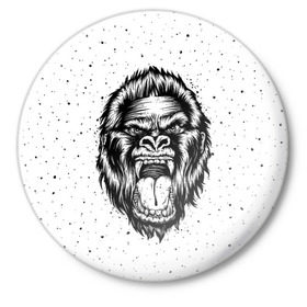Значок с принтом Рык гориллы в Тюмени,  металл | круглая форма, металлическая застежка в виде булавки | Тематика изображения на принте: animal | beast | gorilla | head | monkey | nature | rage | roar | голова | горилла | жиивотное | зверь | обезьяна | природа | рык | ярость