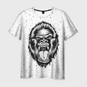 Мужская футболка 3D с принтом Рык гориллы в Тюмени, 100% полиэфир | прямой крой, круглый вырез горловины, длина до линии бедер | Тематика изображения на принте: animal | beast | gorilla | head | monkey | nature | rage | roar | голова | горилла | жиивотное | зверь | обезьяна | природа | рык | ярость