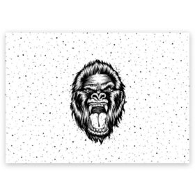 Поздравительная открытка с принтом Рык гориллы в Тюмени, 100% бумага | плотность бумаги 280 г/м2, матовая, на обратной стороне линовка и место для марки
 | Тематика изображения на принте: animal | beast | gorilla | head | monkey | nature | rage | roar | голова | горилла | жиивотное | зверь | обезьяна | природа | рык | ярость
