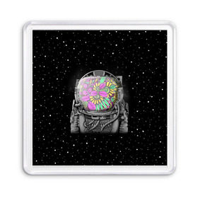 Магнит 55*55 с принтом Цветочный астонавт в Тюмени, Пластик | Размер: 65*65 мм; Размер печати: 55*55 мм | astronaut | cosmonaut | cosmos | galaxy | planet | space | star | астронавт | галактика | звезды | космонавт | космос | планета | скафандр | цветы