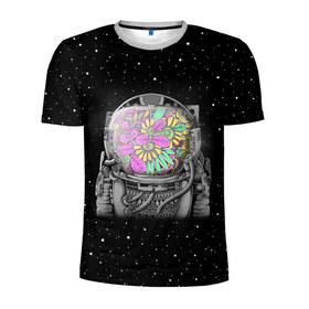 Мужская футболка 3D спортивная с принтом Цветочный астонавт в Тюмени, 100% полиэстер с улучшенными характеристиками | приталенный силуэт, круглая горловина, широкие плечи, сужается к линии бедра | astronaut | cosmonaut | cosmos | galaxy | planet | space | star | астронавт | галактика | звезды | космонавт | космос | планета | скафандр | цветы