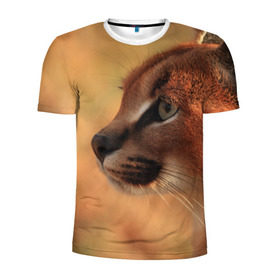 Мужская футболка 3D спортивная с принтом Рысь в Тюмени, 100% полиэстер с улучшенными характеристиками | приталенный силуэт, круглая горловина, широкие плечи, сужается к линии бедра | Тематика изображения на принте: амурский | животные | киса | кот | котенок | кошка | пума | рысь | серый | тигр | хищник