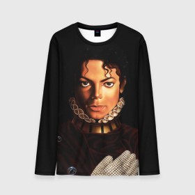 Мужской лонгслив 3D с принтом Король Майкл Джексон в Тюмени, 100% полиэстер | длинные рукава, круглый вырез горловины, полуприлегающий силуэт | king | michael jackson | pop music | король | майкл | музыка | перчатка | поп музыка