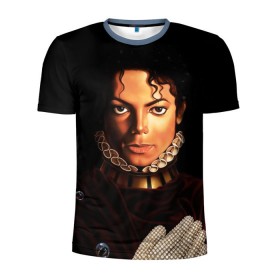 Мужская футболка 3D спортивная с принтом Король Майкл Джексон в Тюмени, 100% полиэстер с улучшенными характеристиками | приталенный силуэт, круглая горловина, широкие плечи, сужается к линии бедра | Тематика изображения на принте: king | michael jackson | pop music | король | майкл | музыка | перчатка | поп музыка