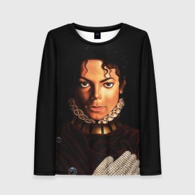 Женский лонгслив 3D с принтом Король Майкл Джексон в Тюмени, 100% полиэстер | длинные рукава, круглый вырез горловины, полуприлегающий силуэт | king | michael jackson | pop music | король | майкл | музыка | перчатка | поп музыка