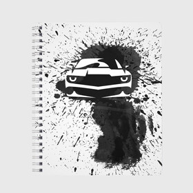 Тетрадь с принтом Chevrolet Camaro в Тюмени, 100% бумага | 48 листов, плотность листов — 60 г/м2, плотность картонной обложки — 250 г/м2. Листы скреплены сбоку удобной пружинной спиралью. Уголки страниц и обложки скругленные. Цвет линий — светло-серый
 | Тематика изображения на принте: camaro | chevrolet