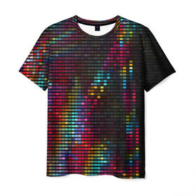 Мужская футболка 3D с принтом neon-abstract в Тюмени, 100% полиэфир | прямой крой, круглый вырез горловины, длина до линии бедер | пиксельный