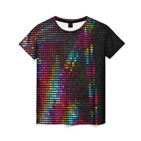 Женская футболка 3D с принтом neon-abstract в Тюмени, 100% полиэфир ( синтетическое хлопкоподобное полотно) | прямой крой, круглый вырез горловины, длина до линии бедер | пиксельный