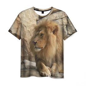 Мужская футболка 3D с принтом Лев в Тюмени, 100% полиэфир | прямой крой, круглый вырез горловины, длина до линии бедер | амурский | животные | киса | кот | котенок | кошка | лев | львица | пума | рысь | серый | тигр | хищник