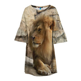 Детское платье 3D с принтом Лев в Тюмени, 100% полиэстер | прямой силуэт, чуть расширенный к низу. Круглая горловина, на рукавах — воланы | Тематика изображения на принте: амурский | животные | киса | кот | котенок | кошка | лев | львица | пума | рысь | серый | тигр | хищник