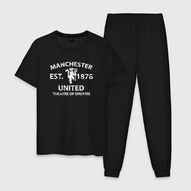 Мужская пижама хлопок с принтом Manchester United - Est.1878 (Белый) в Тюмени, 100% хлопок | брюки и футболка прямого кроя, без карманов, на брюках мягкая резинка на поясе и по низу штанин
 | manchester united | манчестер юнайтед | футбол