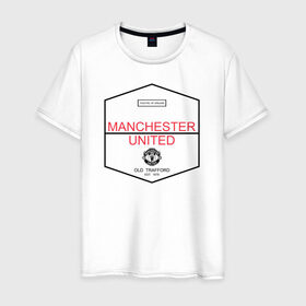Мужская футболка хлопок с принтом Manchester United - Old Trafford (чёрный рисунок) в Тюмени, 100% хлопок | прямой крой, круглый вырез горловины, длина до линии бедер, слегка спущенное плечо. | Тематика изображения на принте: 