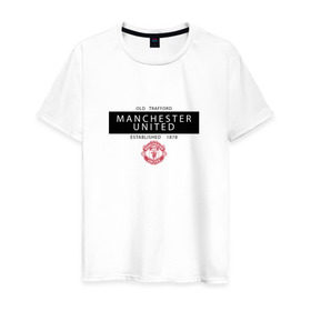 Мужская футболка хлопок с принтом Manchester United - Established 1878 (чёрный) в Тюмени, 100% хлопок | прямой крой, круглый вырез горловины, длина до линии бедер, слегка спущенное плечо. | Тематика изображения на принте: manchester united | манчестер юнайтед | футбол